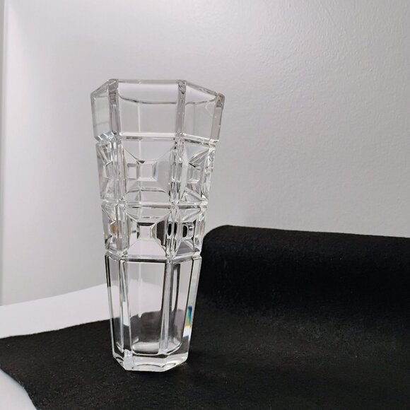 Rosenthal Crystal, DOMUS, Cut Squares, Clear Flower Vase, 8" Hexagonal Glass - Picture 4 of 8